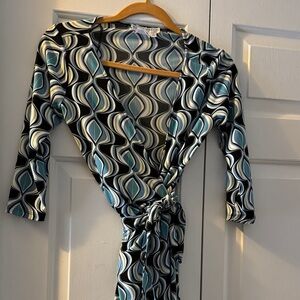 Maggy London Blue and Black Patterned Dress